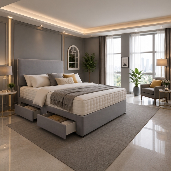 Classic Plain Divan Headboard Divan Set - Choice of Mattress & Optional