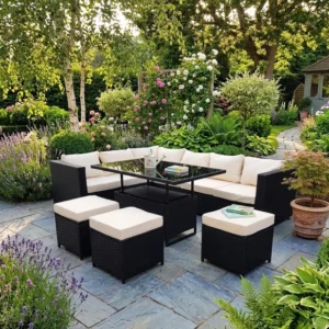 Serenity 9 seater Lounge Corner Garden set with 3 stools