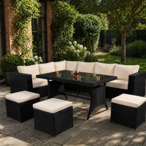 Eden 8 seater corner carden lounge set with 3 stools