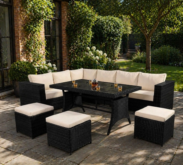 Eden 8 seater corner carden lounge set with 3 stools
